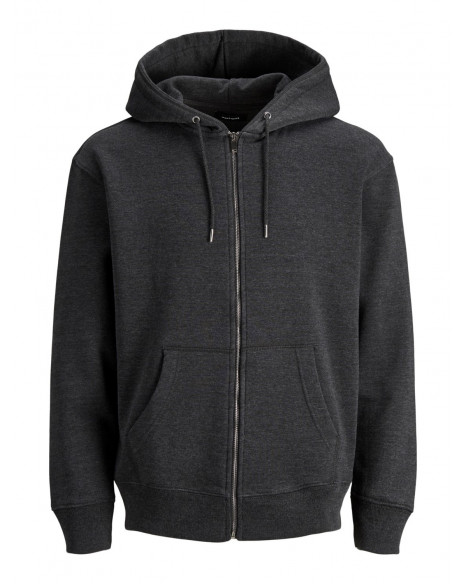 JACK & JONES Soft Sweat Zip Hood - DARK GREY MELANGE, JACK & JONES, Herr