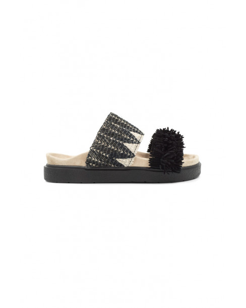 INUIKII SLIPPER RAFFIA - BLACK
