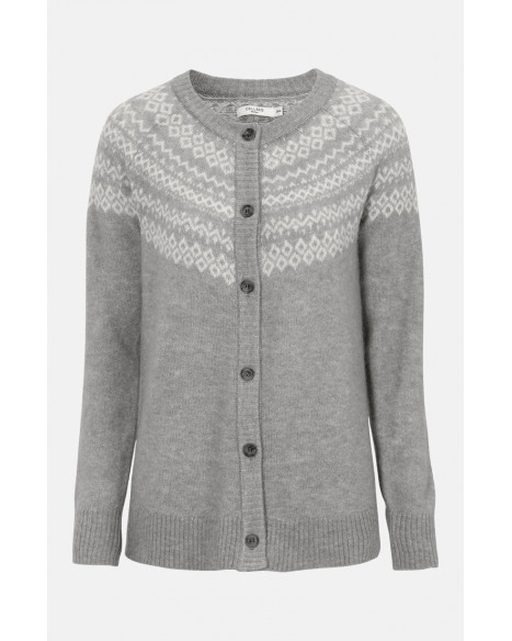 CELLBES STICKAD CARDIGAN - LJUSGRÅMELANGE/MÖNSTRAD