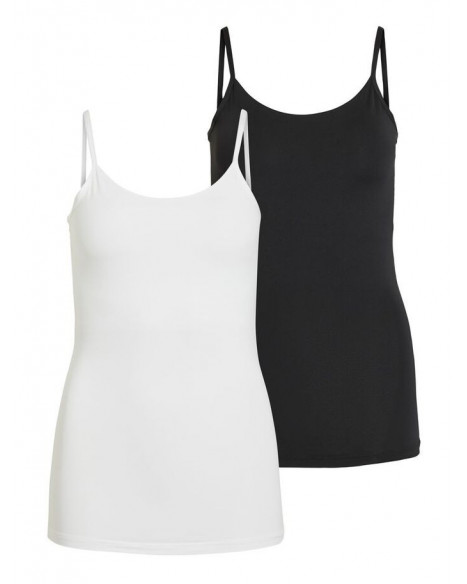 VILA VISURFACE STRAP TOP - BLACK & OPTICAL SNOW