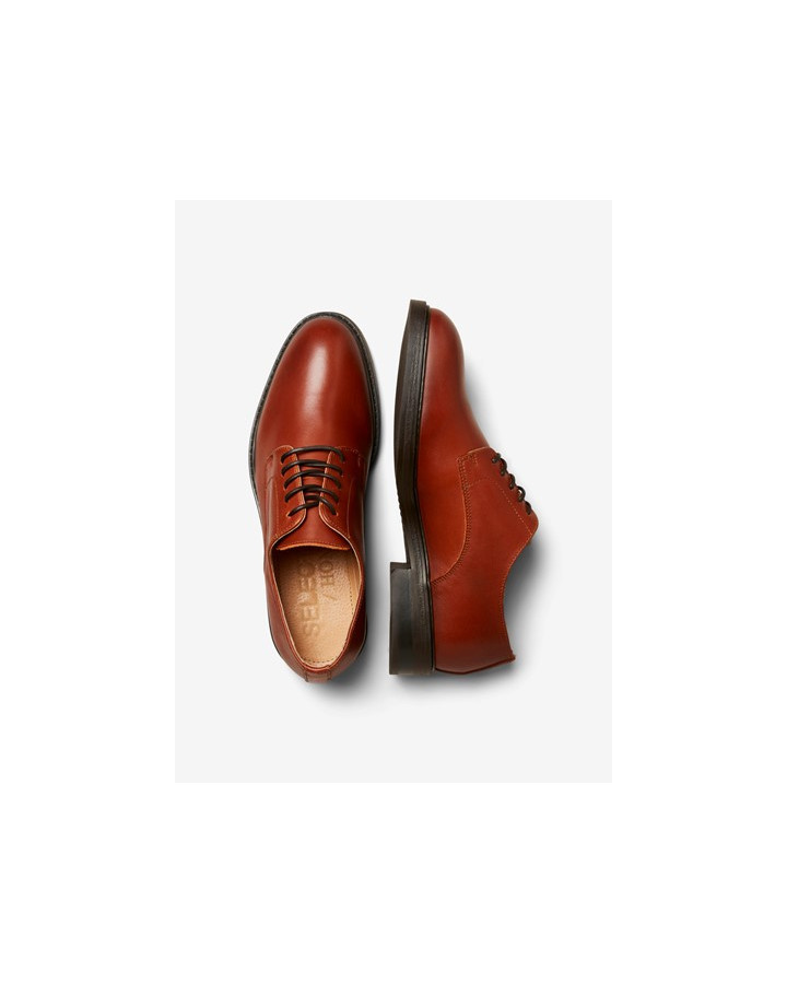 SELECTED BLAKE LEATHER DERBY SHOE - COGNAC