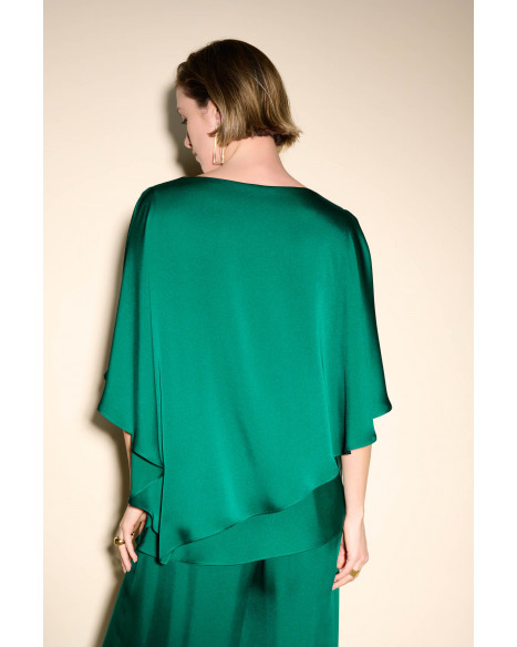 JOSEPH RIBKOFF SATIN CAPE TOP - TRUE EMERALD