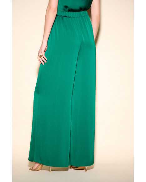 JOSEPH RIBKOFF SATIN WIDE PANTS - TRUE EMERALD