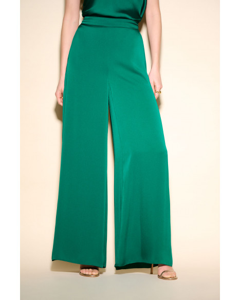JOSEPH RIBKOFF SATIN WIDE PANTS - TRUE EMERALD