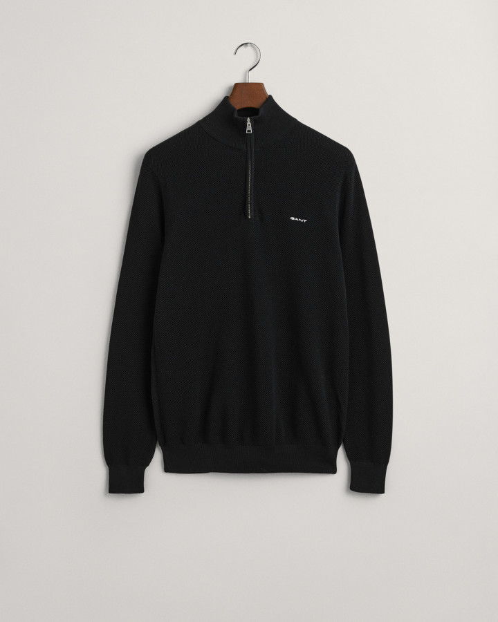 GANT COTTON PIQUE ZIP CARDIGAN EVENING BLUE