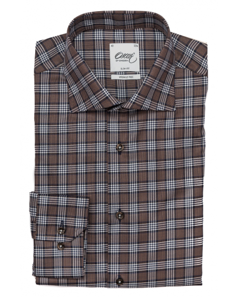 OSCAR OF SWEDEN REGULAR FIT SHIRT - CHESTNUT BROWN CHECK