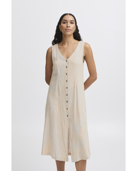 B.YOUNG BYFALAKKA BUTTON DRESS - HUMUS STRIPE MIX