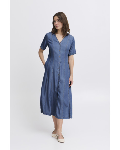B.YOUNG BYKOSMO V-NECK DRESS - MID BLUE DENIM
