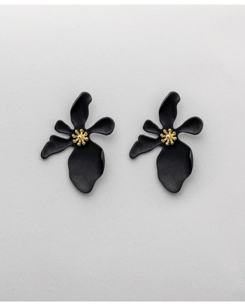 BOW19 FLOWER EARRINGS - BLACK