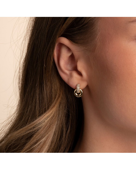 SNÖ OF SWEDEN LIZ DOUBLE RING CRYSTAL PIN EARRING - GOLD