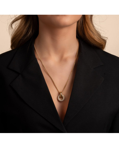 SNÖ OF SWEDEN LIZ BIG DOUBLE RING CRYSTAL PENDANT NECKLACE 60 CM - GOLD