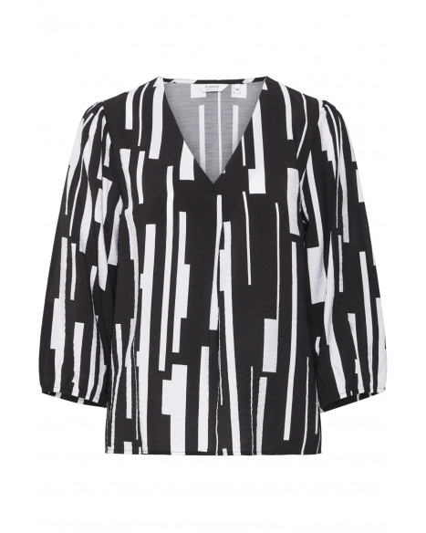 B.YOUNG BYHAILEY V-NECK BLOUSE - BLACK AND WHITE MIX