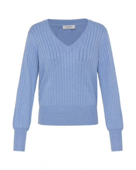 B.YOUNG BYMMORLA V-NECK POINTELLE - DELLA BLUE MELANGE