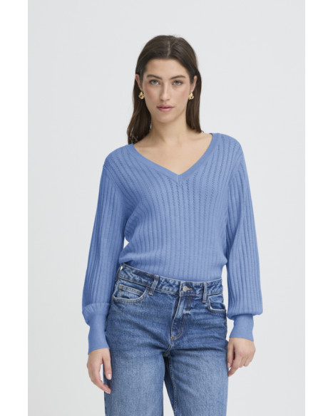 B.YOUNG BYMMORLA V-NECK POINTELLE - DELLA BLUE MELANGE