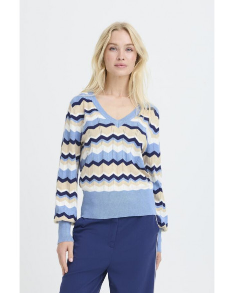 B.YOUNG BYMMORLA V-NECK POINTELLE - DELLA BLUE