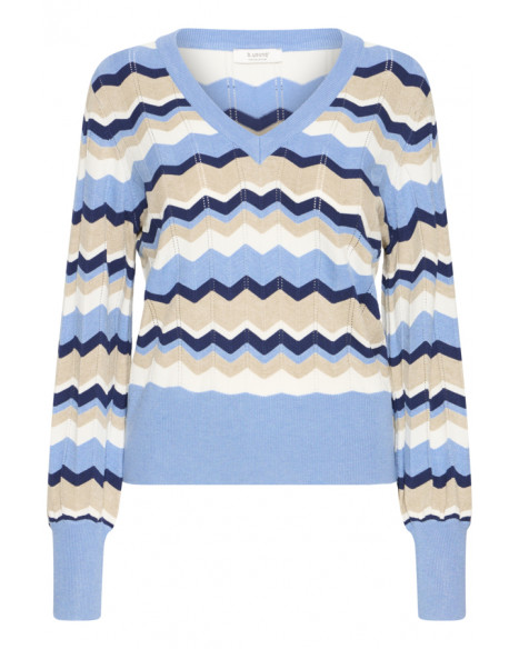B.YOUNG BYMMORLA V-NECK POINTELLE - DELLA BLUE